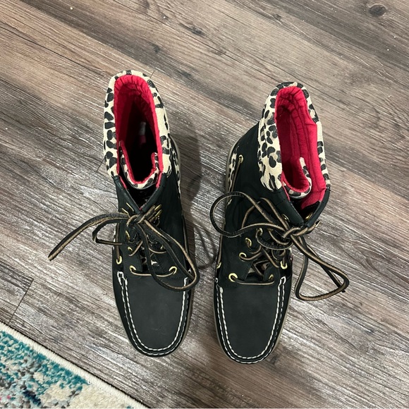 Sperry Boots Women's 9 Hikerfish Lace Up Black Leopard Leather - Picture 3 of 7